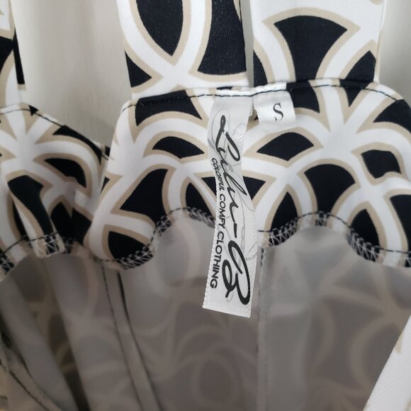 Lulu B Shift Dress Sleeveless Cage Back Black White Tan Geometric Circles Size S - Picture 5 of 7